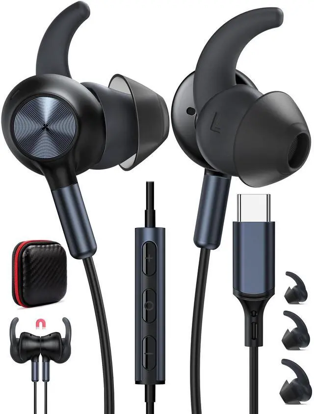 Alt view image 2 of 5 - TOPAUX 3.5mm Wired Earbud in-Ear Headphone with Mic Wired Earbuds USB Type C Earphone Secure Wingtip Noise Canceling in-Ear Headphone with Mic for iPhone 16e 16 Pro Max 15 Plus 1Corded Game Headset