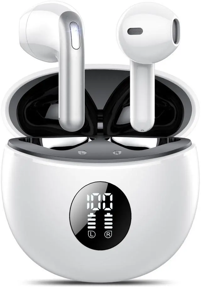 Main image of Wireless Earbuds, Bluetooth Headphones 5.4, 50H Playtime LED Display Deep Bass Ear Buds with 4 ENC Noise Cancelling Mic, IP7 Waterproof in-Ear Earphones for Phone Tablet Laptop Sports, White Black