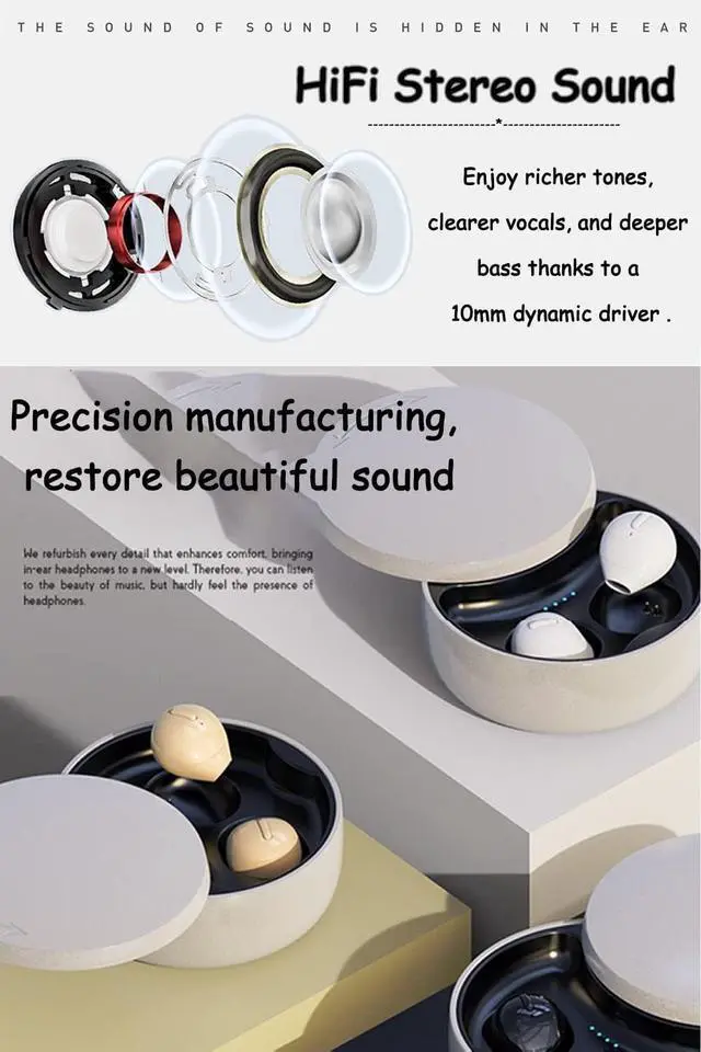 Alt view image 2 of 5 - SZHTFX Invisible Earbuds Small Mini Wireless Bluetooth Earpiece Phone Discreet Earbud for Music, Home, Work