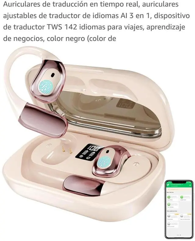 Alt view image 4 of 5 - Traductor de idiomas T23,144 Languages,Wireless Earbuds with Charging Case, Bluetooth Headphones with Ear Hooks,Black