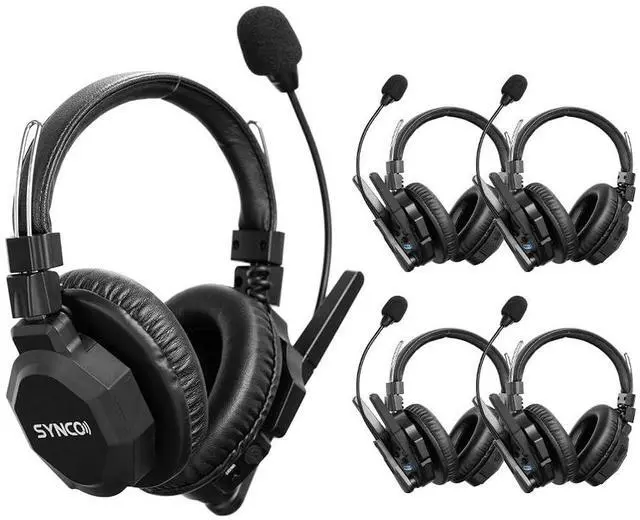 Main image of SYNCO Xtalk XMax5 Full-Duplex Wireless Intercom System with 5 Double-Ear Headsets (2.4 GHz) Random Master Device Design for Team Communication,Movie Shoot,Live Show Stage Performance (5PCS)