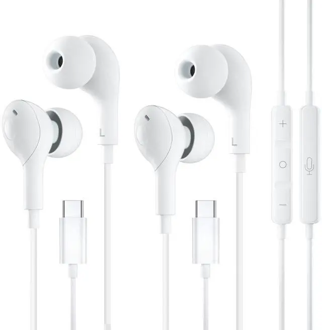 Main image of 2 Pack USB C Headphones for iPhone 16 15, Wired Earbuds for iPad Pro Air Mini, iPad 10, MacBook, in-Ear Earphones Wired with Microphone and Volume Control for Samsung S25 S24/for Google Pixel 9/8/7