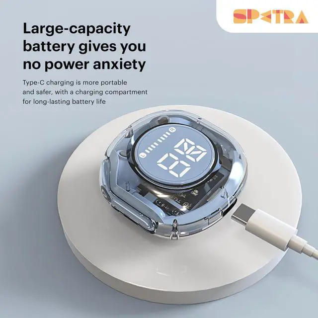 Alt view image 2 of 5 - SPETRA Crystal Earbuds (Pastel Pink) - Dive into a World of Color and Sound with Chic Pastel Hues & Transparent LED Display Case - Premium Wireless Audio Experience