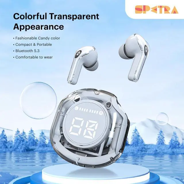 Alt view image 4 of 5 - SPETRA Crystal Earbuds (Pastel Pink) - Dive into a World of Color and Sound with Chic Pastel Hues & Transparent LED Display Case - Premium Wireless Audio Experience