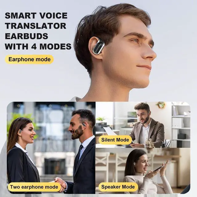 Alt view image 2 of 5 - Wireless Earbuds, Translation Earbuds Real Time- Audifonos Traductores Inglés Español, 3-in-1 Translator Earbuds with 144 Languages, HF Sound, Bluetooth 5.4 Headphones for Travel Sport Workout (Black)