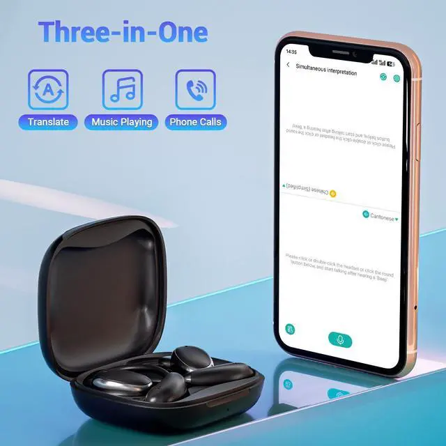 Alt view image 3 of 5 - AI Translation Earbuds Wireless Bluetooth - 150 Languages Open-ear Headphones Translator for iPhone and Android 3-in-1 Real Time Translating Device for Travel Business Learning with Charging Case