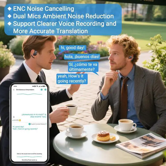 Alt view image 5 of 5 - AI Translation Earbuds Wireless Bluetooth - 150 Languages Open-ear Headphones Translator for iPhone and Android 3-in-1 Real Time Translating Device for Travel Business Learning with Charging Case