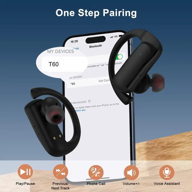 Alt view image 4 of 5 - Wireless Headphones Bluetooth Earbuds 80hrs Play Back Wireless Charging Ear Buds LED Sport Earphones Workout Headset Running Bass IPX7 Waterproof Over-Ear for TV, iPhone,Samsung Galaxy,Google Pixel