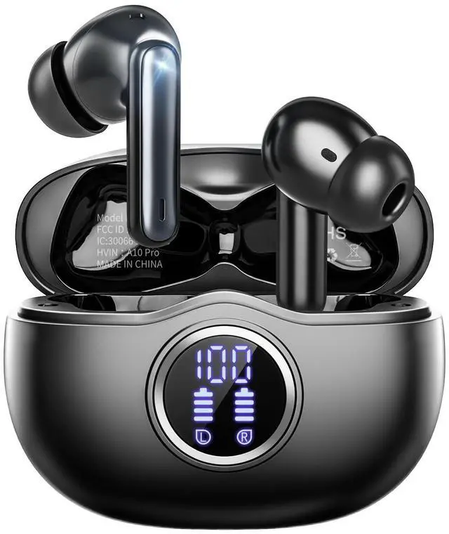 Main image of Sisism A10 Pro Wireless Earbuds, Bluetooth 5.3 Headphones HiFi Stereo 50H Playback LED Digital Display Ear Buds with ENC Noise Canceling Headset, IPX7 Waterproof Earphones for Gym/Running/Work - Black