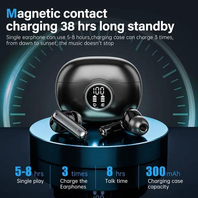 Alt view image 3 of 5 - Sisism A10 Pro Wireless Earbuds, Bluetooth 5.3 Headphones HiFi Stereo 50H Playback LED Digital Display Ear Buds with ENC Noise Canceling Headset, IPX7 Waterproof Earphones for Gym/Running/Work - Black