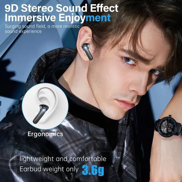 Alt view image 5 of 5 - Sisism A10 Pro Wireless Earbuds, Bluetooth 5.3 Headphones HiFi Stereo 50H Playback LED Digital Display Ear Buds with ENC Noise Canceling Headset, IPX7 Waterproof Earphones for Gym/Running/Work - Black