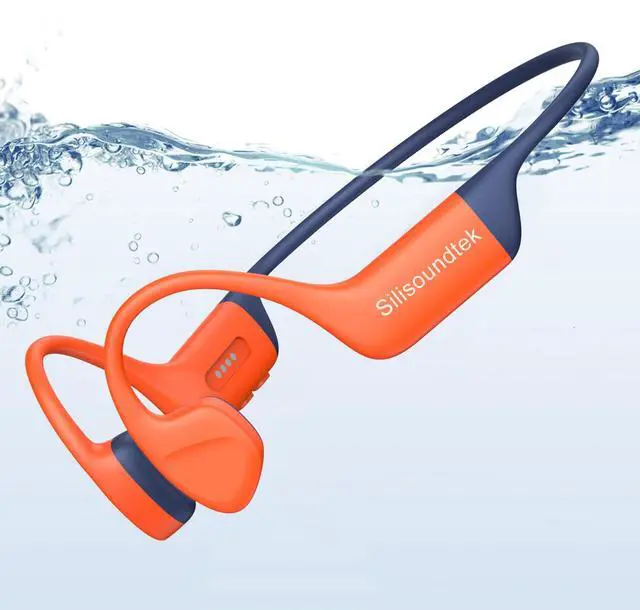 Main image of SilisoundTek Bone Conduction Headphones Swimming,Waterproof IP68,Bluetooth 5.4, Built-in 32GB TF Swimming Headphones Underwater Music Player, Open Ear Bluetooth Earbuds (Orange)
