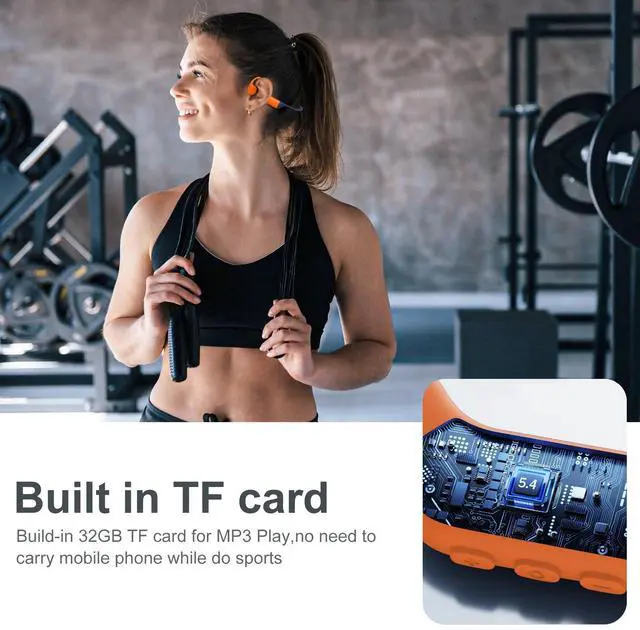 Alt view image 3 of 5 - SilisoundTek Bone Conduction Headphones Swimming,Waterproof IP68,Bluetooth 5.4, Built-in 32GB TF Swimming Headphones Underwater Music Player, Open Ear Bluetooth Earbuds (Orange)