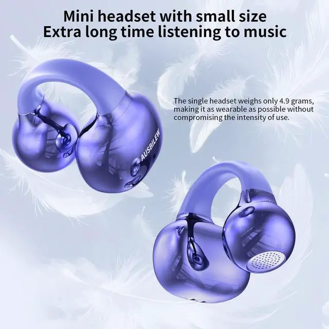 Alt view image 2 of 5 - Wireless Headphones, Wireless 5.4 Open Headphones, Lightweight and Comfortable Ear Clip Earbuds with Touch Controls Playback 42 Hours IPX6 Waterproof for iOS/Android Sports and Fitness, violet
