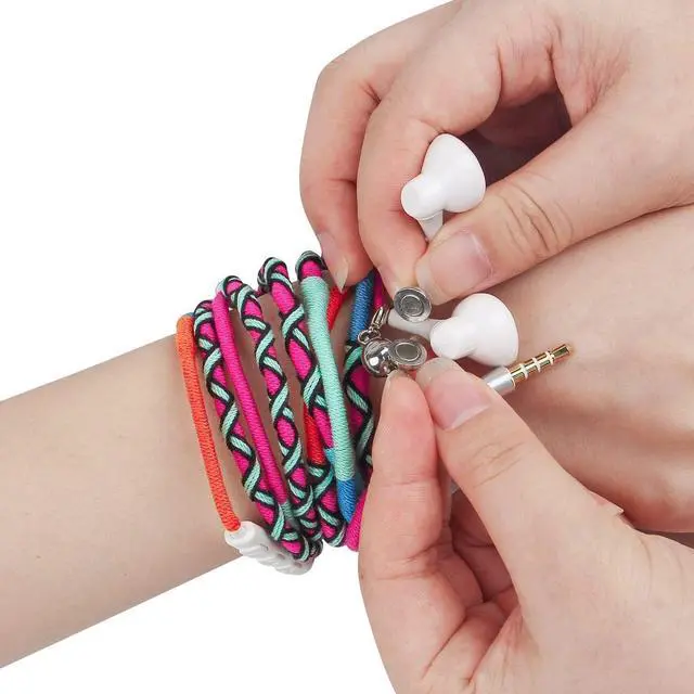 Alt view image 4 of 5 - URIZONS Nylon Braided Tangle Free in Ear Headphones - Colorful Wraps Wired Earbuds Bracelet with Microphone High Definition Compatible with iPhone, iPad, Mac, Laptop Android Samsung (7#)