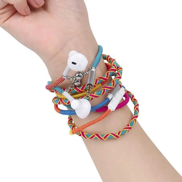 Main image of URIZONS Earbuds Bracelet Colorful Braided Earphones - 3.5mm Wired Headphones with Microphone Remote in-Ear Sports Headset for iPhone Handmade Fabric Knitted Thread Wrapped