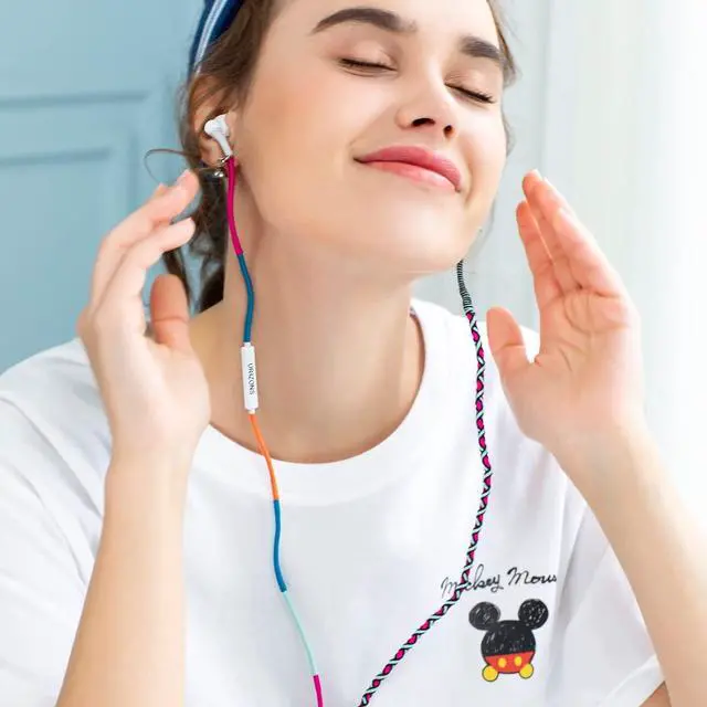 Alt view image 5 of 5 - URIZONS Nylon Braided Tangle Free in Ear Headphones - Colorful Wraps Wired Earbuds Bracelet with Microphone High Definition Compatible with iPhone, iPad, Mac, Laptop Android Samsung (7#)