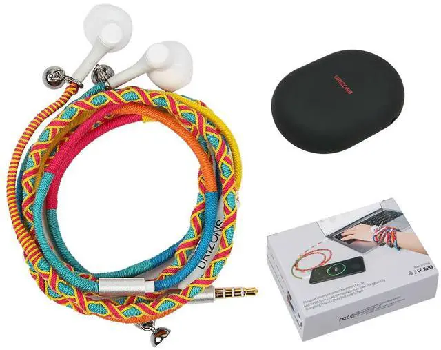Alt view image 2 of 5 - URIZONS Earbuds Bracelet Colorful Braided Earphones - 3.5mm Wired Headphones with Microphone Remote in-Ear Sports Headset for iPhone Handmade Fabric Knitted Thread Wrapped