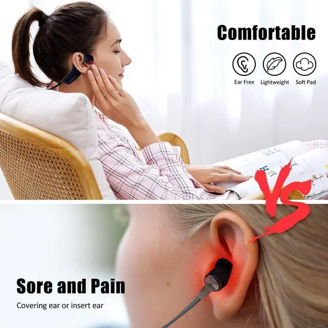 Alt view image 3 of 5 - YouthWhisper Bone Conduction Headphones - Bluetooth Running Earphones Open Ear Wireless Headset with Mic, Sweat Resistant Conducting Headphone for Workout Hiking Fitness Walking (Black)