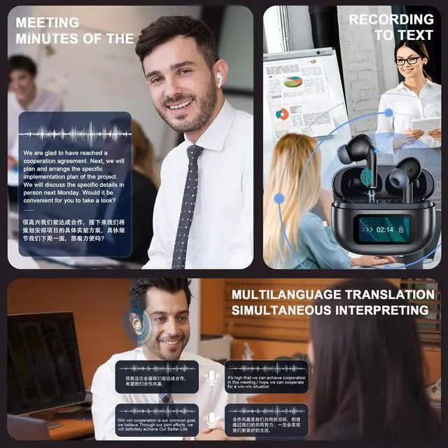 Alt view image 2 of 5 - AI Language Translation Wireless Earbuds,3-in-1 Real-Time Translator Earbud 144 Languages & Accents with LCD Smart Touch Screen,Bluetooth 5.4 Translation Headphones Device for Travel/Business/Learning