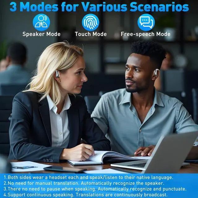 Alt view image 2 of 5 - Translation Earbuds Real Time,140+Language Translator Earbuds,Easy to Operate,Wireless Bluetooth Translation Earbuds,Long Battery Life,Compatible with iOS&Android(White)