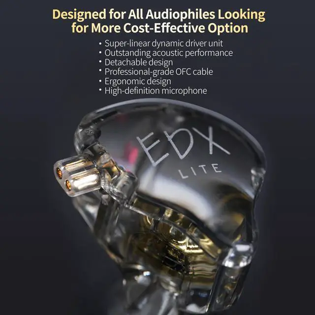 Alt view image 2 of 5 - KZ EDX Lite in-Ear Dynamic Driver Headphones Earbuds,HiFi Earphones with Detachable Cable 0.75mm, Audiphiles in-Ear Monitor (Transparent, Without MIC)
