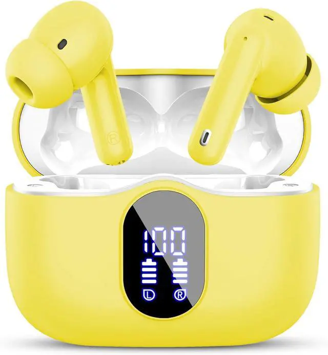 Main image of Wireless Earbuds, Bluetooth 5.4 Headphones Bass Stereo, Ear Buds with Noise Cancelling Mic, IP7 Waterproof in Ear Earphones, 36H LED Display Bluetooth Earbuds for Laptop Pad Phones Sports, Yellow