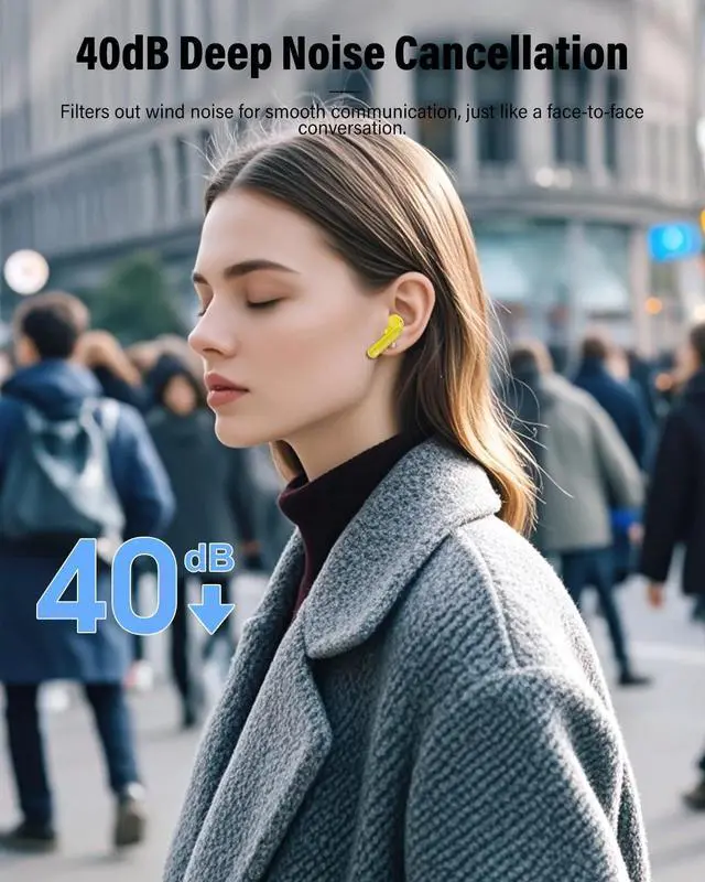 Alt view image 3 of 5 - Wireless Earbuds, Bluetooth 5.4 Headphones Bass Stereo, Ear Buds with Noise Cancelling Mic, IP7 Waterproof in Ear Earphones, 36H LED Display Bluetooth Earbuds for Laptop Pad Phones Sports, Yellow