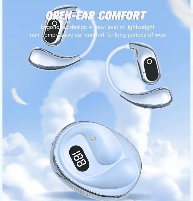 Alt view image 3 of 5 - Over The Ear Open Ear Earbuds Outside Outer Open Ear Headphones Wireless Air Bone Conduction Earbuds Outer Outside Ear Bone Conduction Headphones Out of Ear Over The Ear Buds