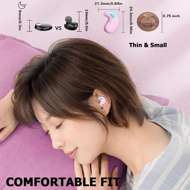 Alt view image 3 of 5 - Xmenha X55 Purple Wireless Invisible In-Ear Earbuds for Sleep, Side Sleepers, Small Ears, Bluetooth 5.3