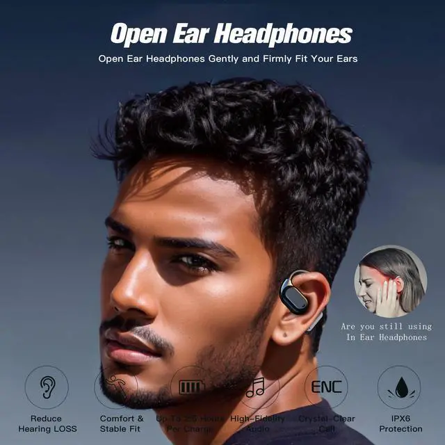 Alt view image 3 of 5 - Out Of Ear Headphones Outside Ear Open Ear Earbuds Wireless Earless Headphones Bluetooth for Ows Open Owls Hanging Earphones 5.4 Bluetooth Open Ear Hanging Headset Bone Conduction Earbuds Over The Ear