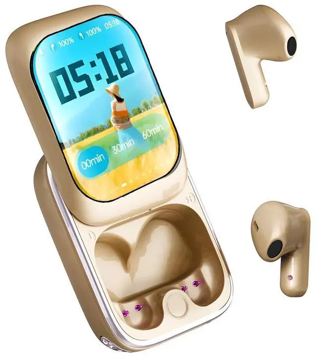 Main image of Xmenha Smart Small Mini Touch Screen Earbuds with Screen for iPhone Android TWS Bluetooth Wireless Touchscreen Earbuds Small Ears Canals Blue Tooth Ear Buds Touch Screen Earphones Ear Buds