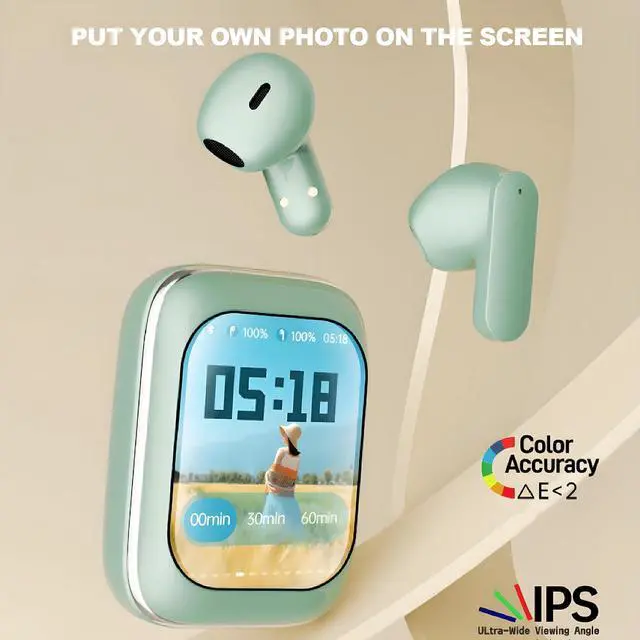 Alt view image 2 of 5 - Xmenha Smart Small Mini Touch Screen Earbuds with Screen for iPhone Android TWS Bluetooth Wireless Touchscreen Earbuds Small Ears Canals Blue Tooth Ear Buds Touch Screen Earphones Ear Buds