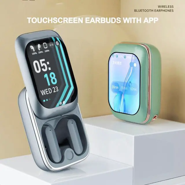 Alt view image 5 of 5 - Xmenha Smart Small Mini Touch Screen Earbuds with Screen for iPhone Android TWS Bluetooth Wireless Touchscreen Earbuds Small Ears Canals Blue Tooth Ear Buds Touch Screen Earphones Ear Buds