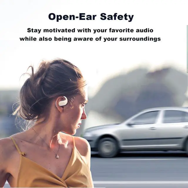 Alt view image 2 of 5 - Xmenha Open Ear Headphones Wireless Bone Conduction Headphones Purple Ear Buds with Ear Loops Bluetooth Running Sport Earbuds with Ear Hooks Open Ear Bone Conduction Earbuds Induction Earphones