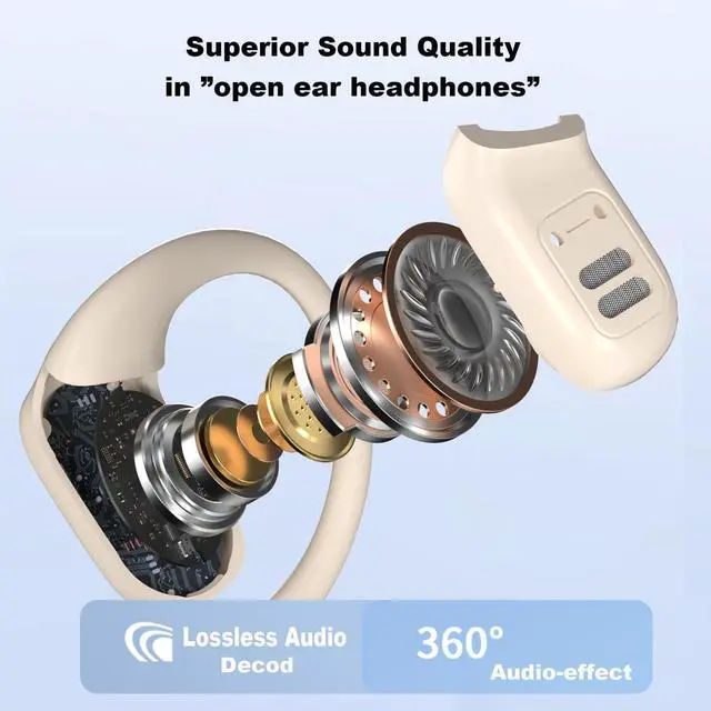 Alt view image 3 of 5 - Xmenha Open Ear Headphones Wireless Bone Conduction Headphones Purple Ear Buds with Ear Loops Bluetooth Running Sport Earbuds with Ear Hooks Open Ear Bone Conduction Earbuds Induction Earphones