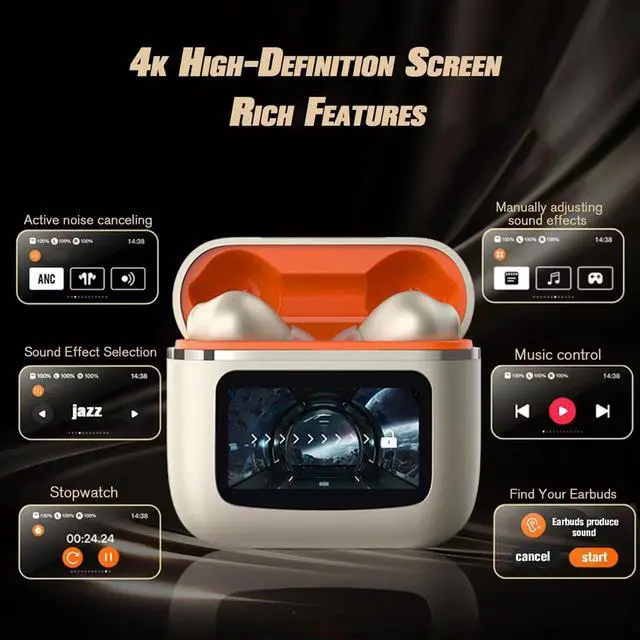 Alt view image 5 of 5 - Active Noise Cancelling Touch Screen Earbuds Anc Noise Canceling Tws Bluetooth Touchscreen Earbuds With Screen Wireless Blue Tooth Ear Buds For iphone Android Earphones Bluetooth Ear Buds Small Ear