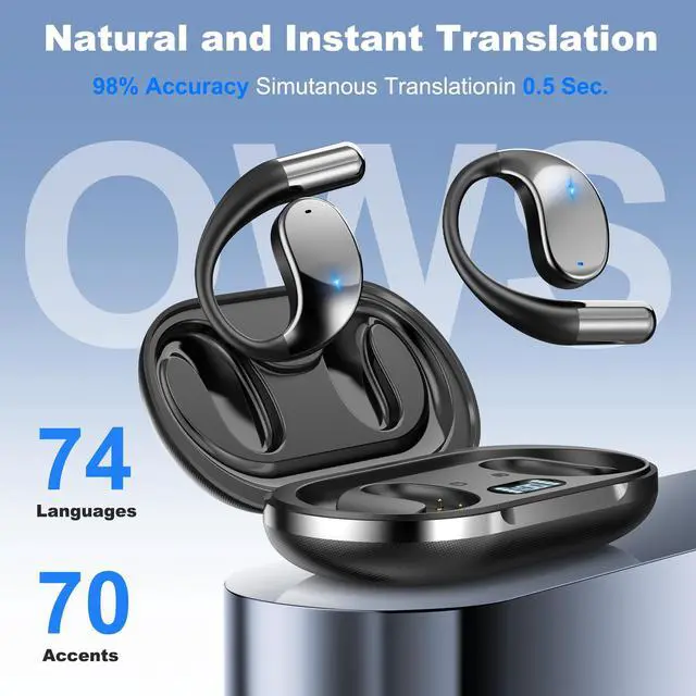 Alt view image 2 of 5 - AI Language Translation Earbuds, Translator Earbuds Real Time with iOS & Android, 144-Language Bluetooth Headphones Translating Device for Travel and Business, Black