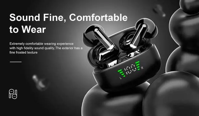 Alt view image 3 of 5 - Wireless Earphones, Wireless Earphones with Charging Case, Touch Control, Digital Display, Black, Affordable.