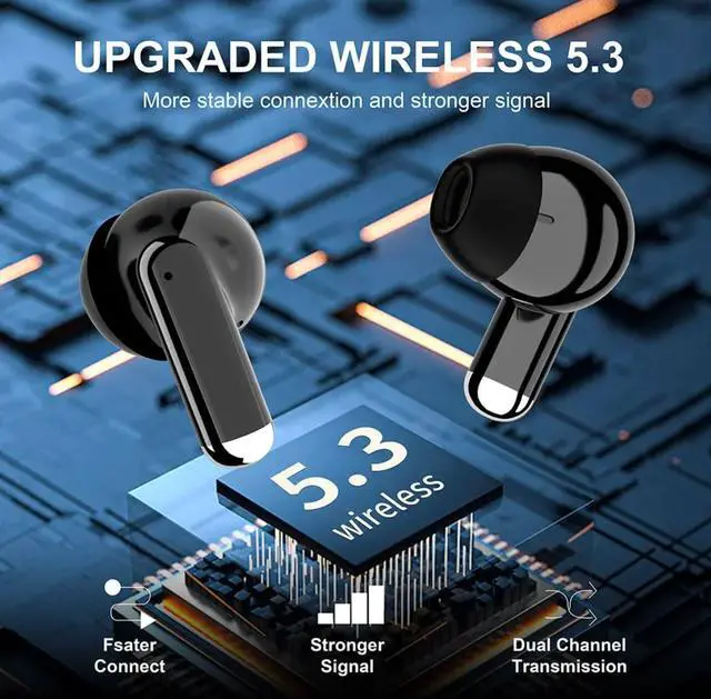 Alt view image 4 of 5 - Wireless Earphones, Wireless Earphones with Charging Case, Touch Control, Digital Display, Black, Affordable.