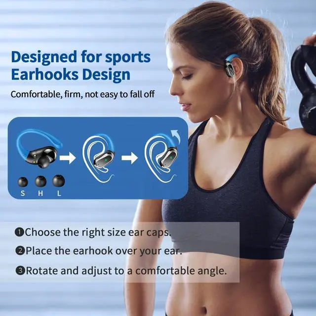 Alt view image 4 of 5 - Wireless Earbuds, 2025 Bluetooth 5.4 Headphones Sport, Bluetooth Earbuds with ENC Noise Canceling Mic, 50H Stereo Wireless Headphones IP7 Waterproof with Earhooks, Dual LED Display for Workout/Running