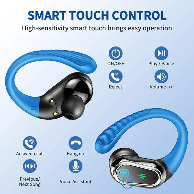 Alt view image 5 of 5 - Wireless Earbuds, 2025 Bluetooth 5.4 Headphones Sport, Bluetooth Earbuds with ENC Noise Canceling Mic, 50H Stereo Wireless Headphones IP7 Waterproof with Earhooks, Dual LED Display for Workout/Running