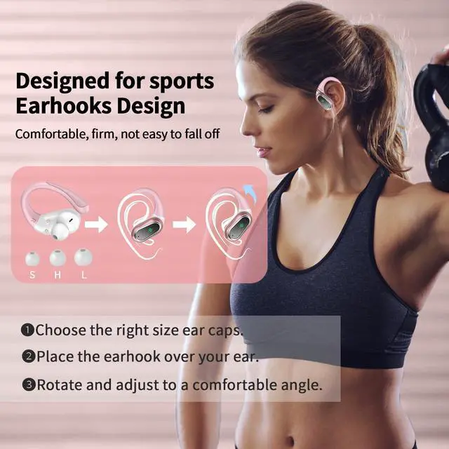 Alt view image 4 of 5 - Wireless Earbuds, 2025 Bluetooth 5.4 Headphones Sport, Bluetooth Earbuds with ENC Noise Canceling Mic, 50H Stereo Wireless Headphones IP7 Waterproof with Earhooks, Dual LED Display for Workout/Running