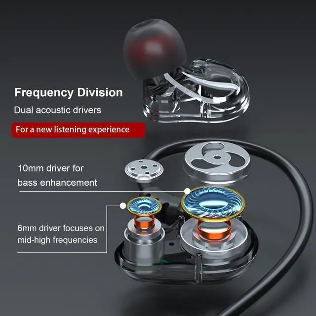 Alt view image 3 of 5 - RitMoment Quiet Bass Wired Earphones with Mic - Powerful Dual Dynamic Driver, Clear Sound & Deep Bass, in Ear Earbuds for Sleep, Gaming, Sports and Music, Comes with Sleep Earplugs (3.5mm, Black)