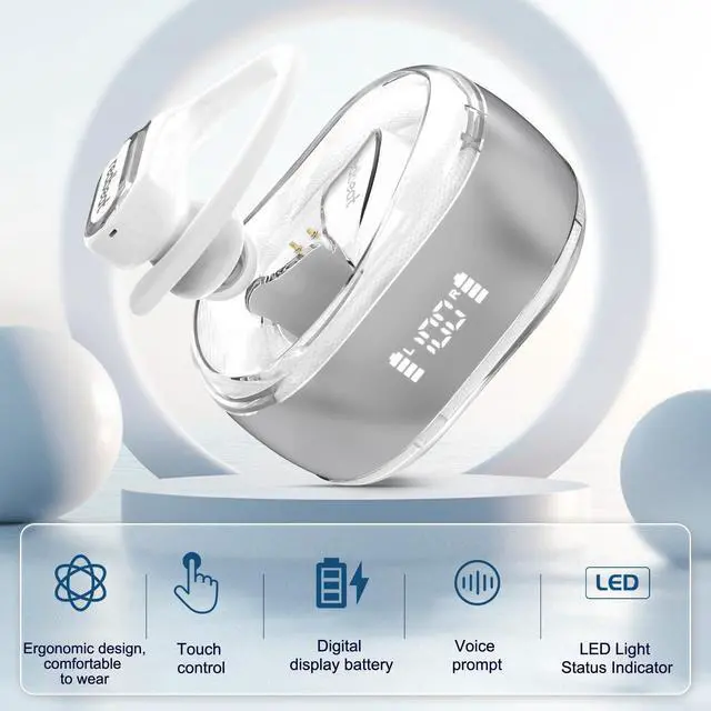 Alt view image 4 of 5 - Ball Ear Hook Bluetooth 5.3 In-Ear Wireless Earphones, Deep Bass, Waterproof and Sweatproof, Ear-Hanging Earphones for Gamers/Runners/Fitness/Sports, with Charging Case, Compatible with Android / iOS