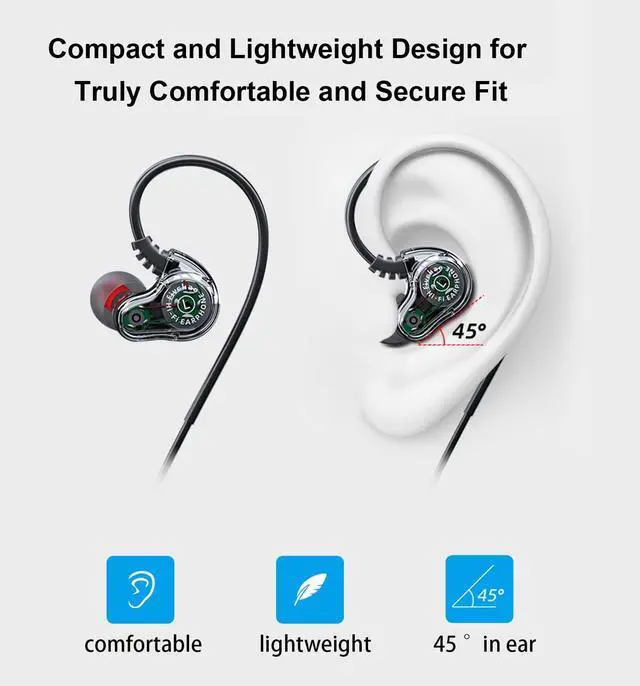 Alt view image 4 of 5 - RitMoment Quiet Bass Wired Earphones with Mic - Powerful Dual Dynamic Driver, Clear Sound & Deep Bass, in Ear Earbuds for Sleep, Gaming, Sports and Music, Comes with Sleep Earplugs (3.5mm, Black)