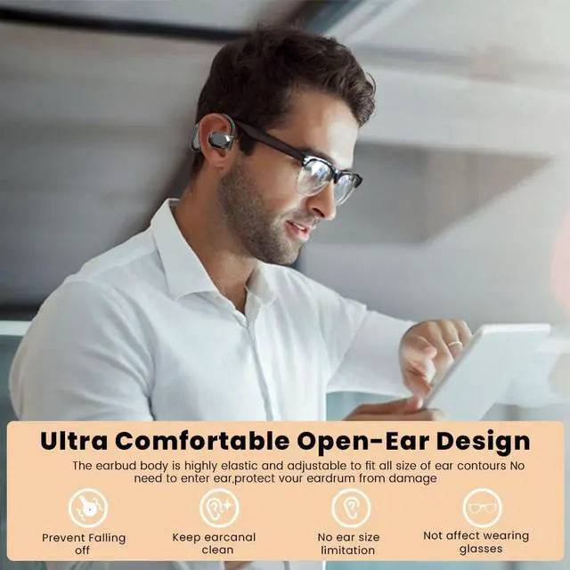 Alt view image 3 of 5 - Open Ear Earbuds Bluetooth Over Ear buds 58Hrs Playtime Wireless Headphones with Earhooks Waterproof Touch Control Air Conduction Sport Headsets Bluetooth 5.3 Earphones for Workout Running OFF WHITE