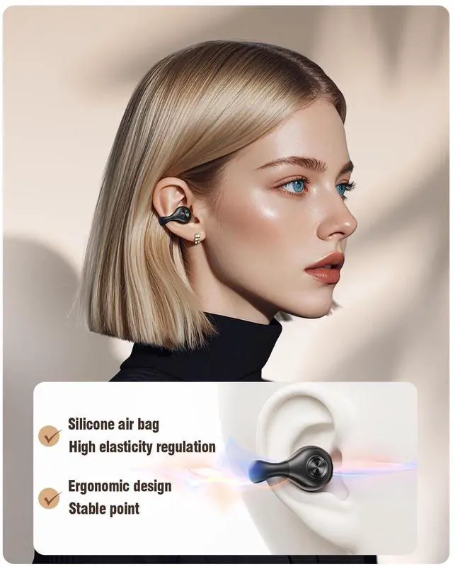 Alt view image 2 of 5 - Piegricdiat Open Ear Headphones, Clip On Earbuds Mini Air Conduction Headphones IPX6 Waterproof Bluetooth Earbuds, Bluetooth 5.3 Ear Clip Earphones for Running Walking, Workout