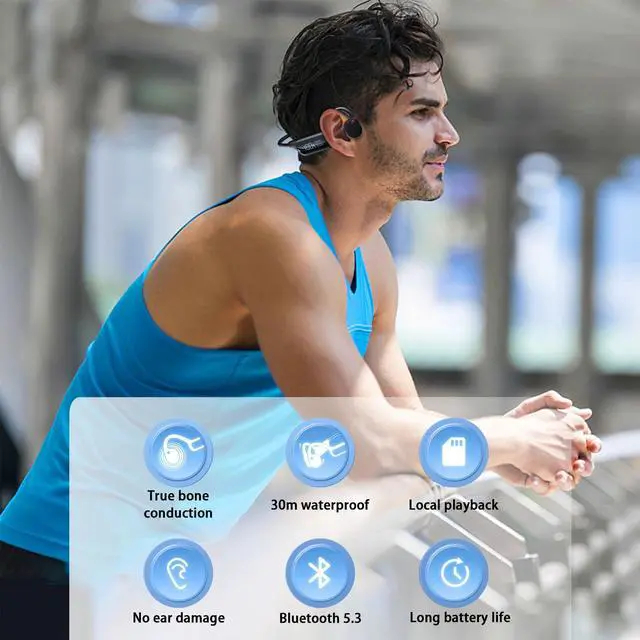 Alt view image 3 of 5 - Quidnuran Bone Conduction Headphones Swimming Headphones Bone Conduction Wireless Earbuds Waterproof Headphone for Swimming Music Player Built-in 32G Memory Open Ear Sports Earphone Orange