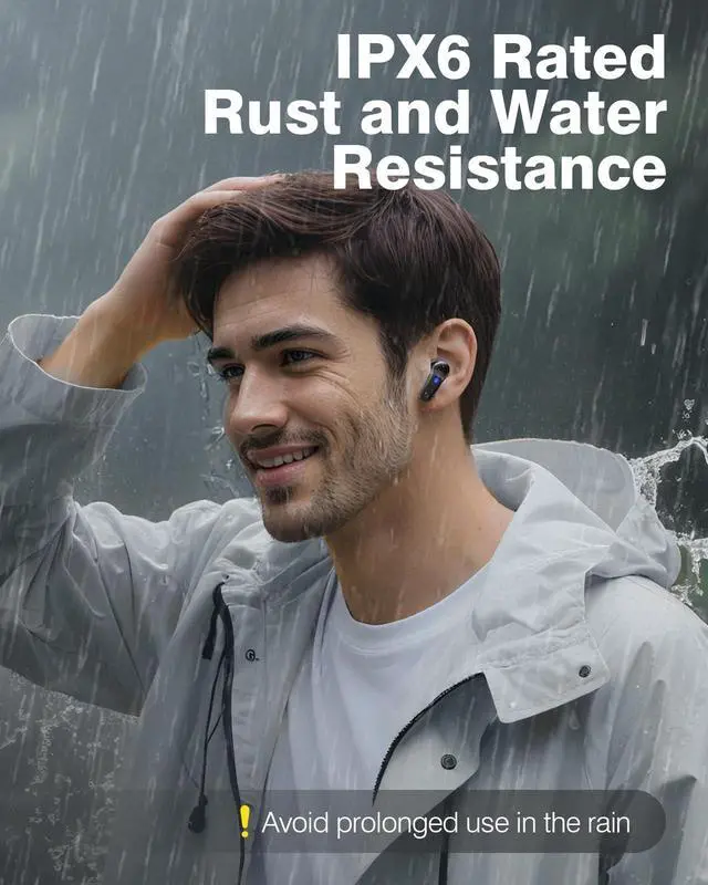Alt view image 5 of 5 - Qozybuds 29dB SNR Mic Wireless Earbuds Bluetooth 5.4, 70H Playtime Military IPX6 Waterproof Headphones, 66ft Range Sport Earphones for Construction Running Gym